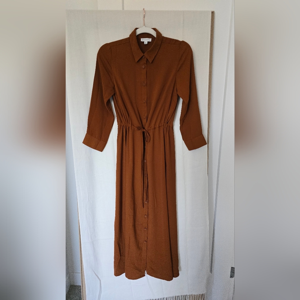 Warehouse brown button down shirt dress